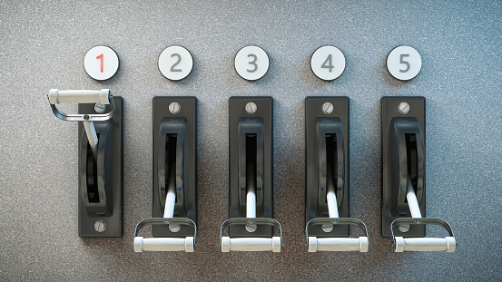 Five high voltage switch on the wall